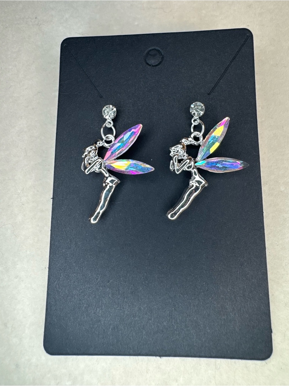 New Silver Fairy Drop Earrings with Iridescent Wings